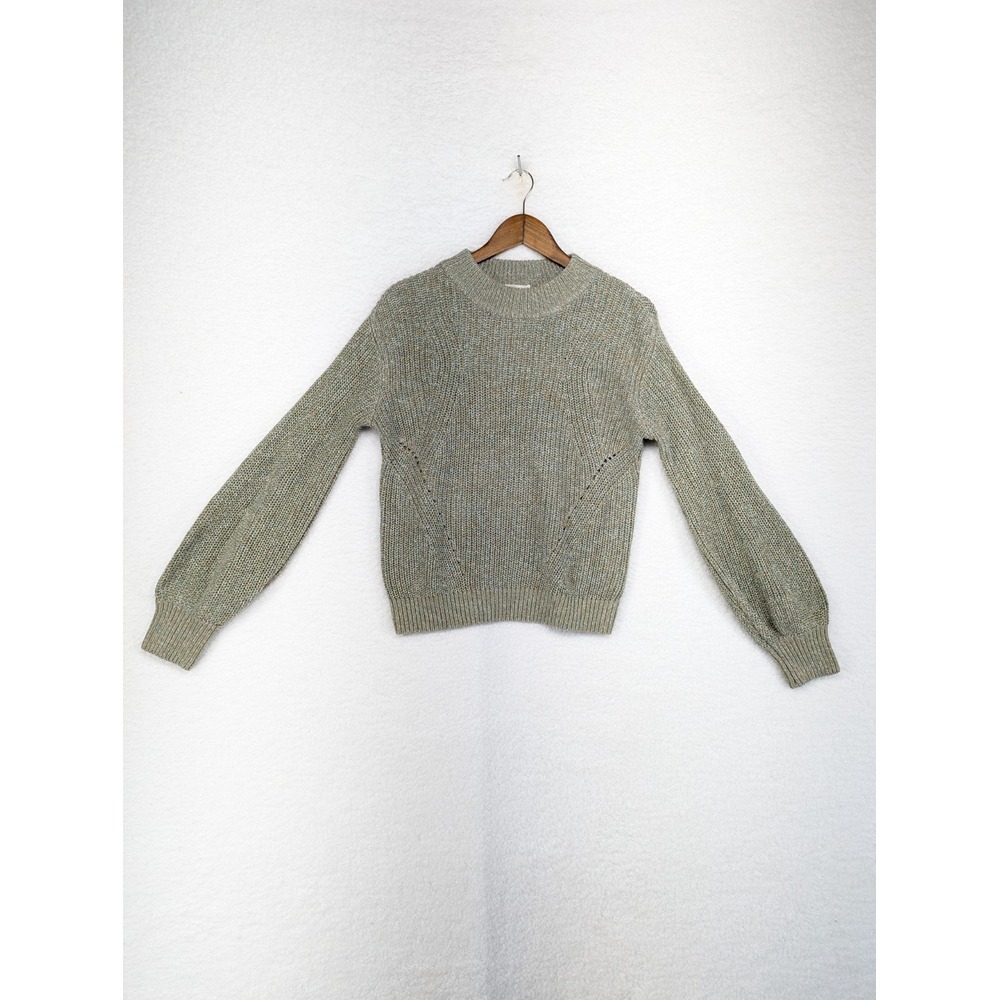 H&M Women's Green‎ Puffer Sleeve Glittery Sweater Size S